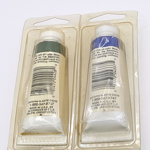 Lot Of 2 Vtg NOS Alexander Permanent Artist Oil Color Art Paints 1.25 oz Grn Blu - Picture 4 of 6